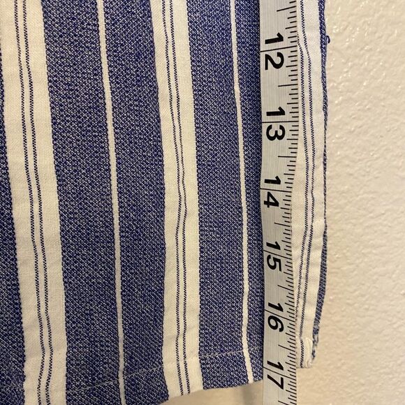 Tularose Revolve blue stripe frayed shirt blouse short sleeve crop coastal top S - Picture 5 of 8